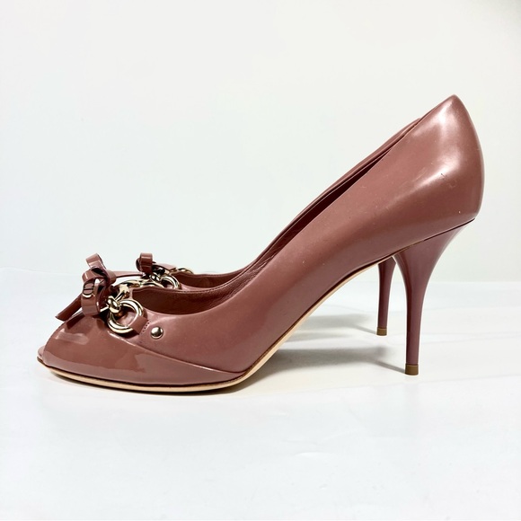 Christian Dior Dusty Pink Patent Leather Bow Chain Detail Heels Pumps EU 40 - Picture 1 of 16